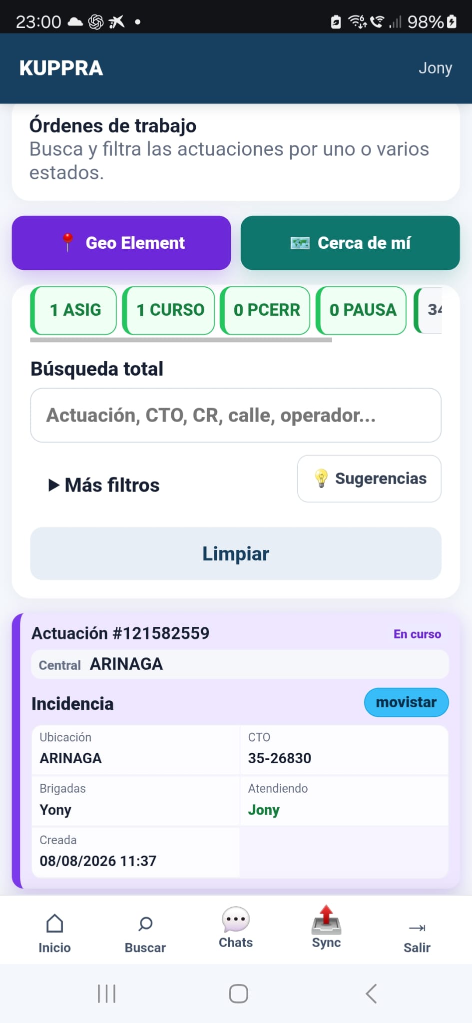 GEOPEXIA desde el móvil